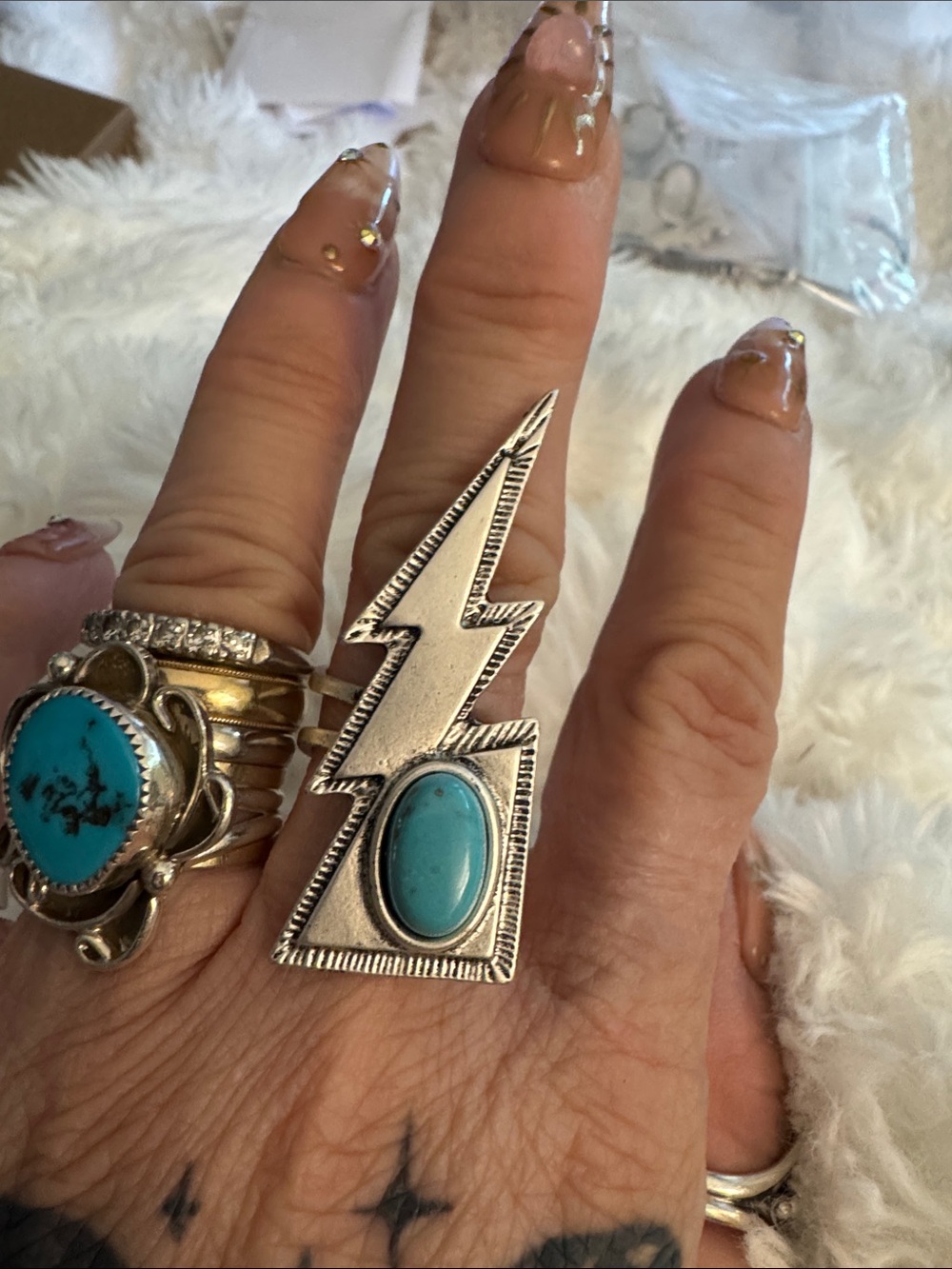 925 Silver Lightning Kingman Turquoise Statement Ring - Blue Turquoise